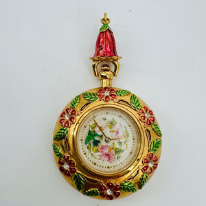 The Franklin Mint Gold & Pink Floral Pendant Hummingbird Watch